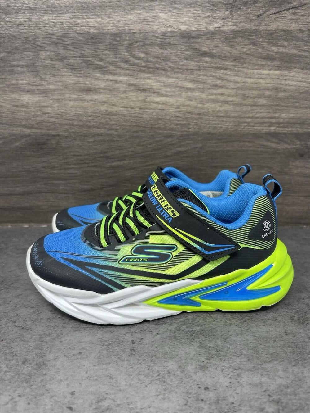 Skechers S Lites Sneakers Kids Size 12.5 Toddler Blue Green Light Up